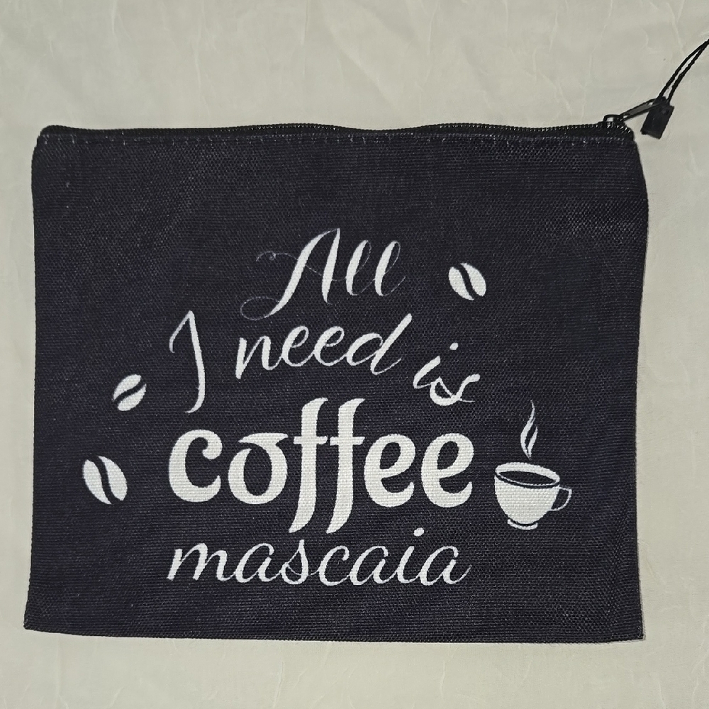 Charcoal Gray Toiletry Bag with Coffee Design and Zipper Closure